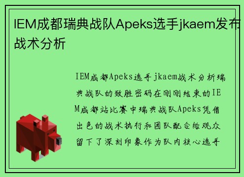 IEM成都瑞典战队Apeks选手jkaem发布战术分析