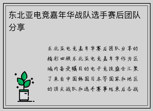 东北亚电竞嘉年华战队选手赛后团队分享